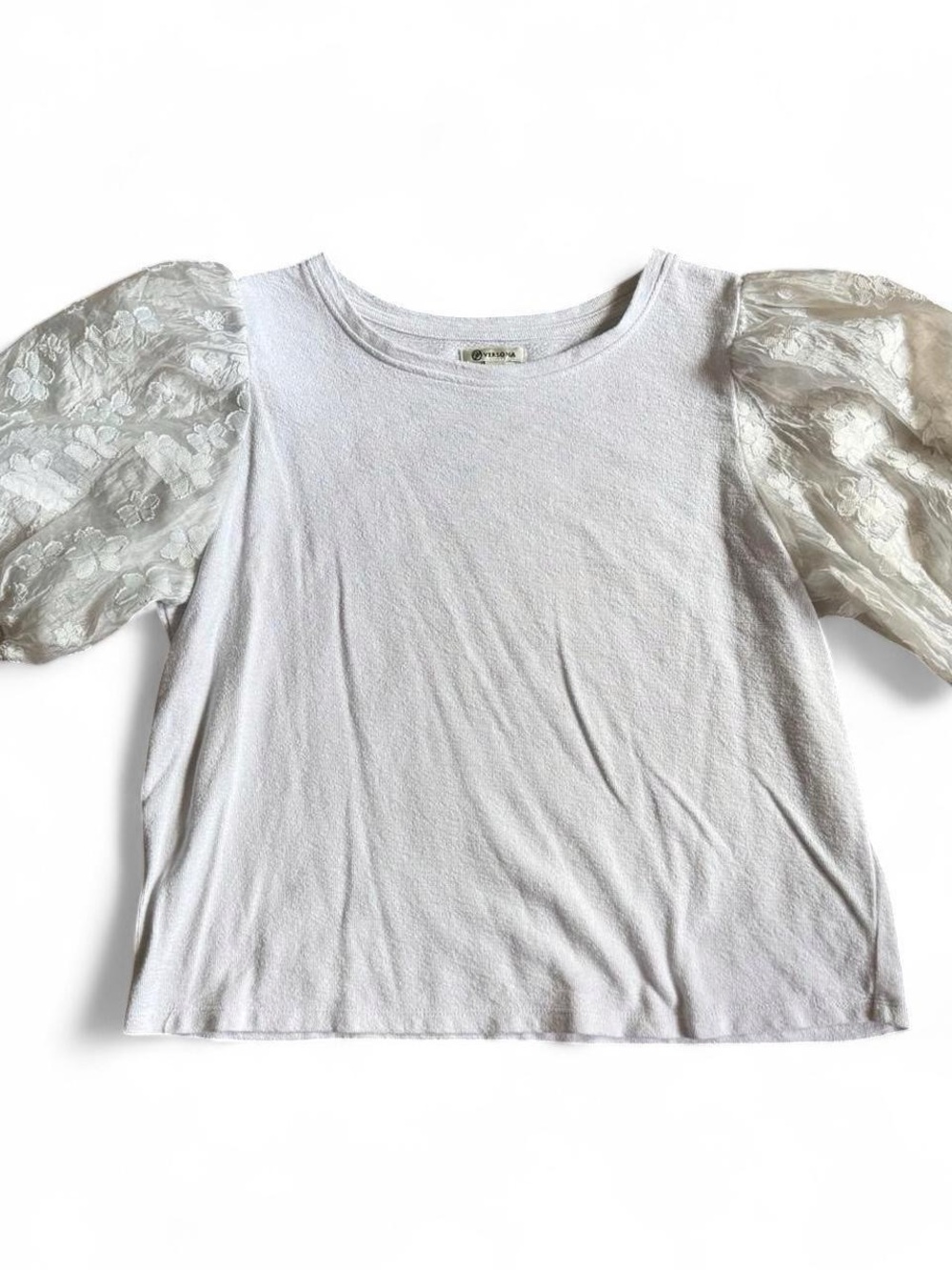 Versona Ivory Puff Lace Sleeve Top